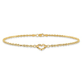 14k Diamond-cut Open Heart and Rope Chain 10 inch Anklet