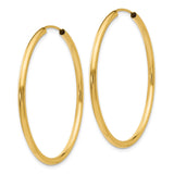 14k 2x40mm Polished Round Endless Tube Hoop Earrings