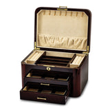 Luxury Giftware by Jere High Gloss Burgundy Bubinga Veneer w/Mapa Burl and Scrolled Inlay 2-drawer Locking Wooden Jewelry Box