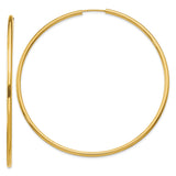 14k 2x65mm Polished Round Endless Tube Hoop Earrings