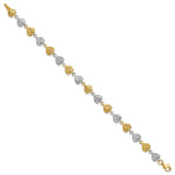 14K Two-tone Hammered Hearts 7 inch Bracelet