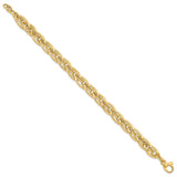 14K Polished and Grooved 8mm Fancy Link 8 inch Bracelet Plus 0.5 inch Extender