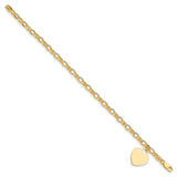 14k Engravable 19x15mm Solid Dangle Heart Charm and Hollow Chain 7.5 inch Bracelet