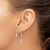 14k White Gold 2x35mm Polished Tube Hoop Earrings