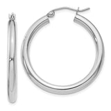 14K White Gold 3x30mm Polished Lightweight Tube Hoop Earrings