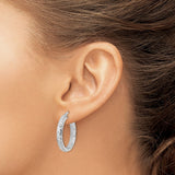 14K White Gold 4x24mm Diamond-cut Tube Hoop Earrings