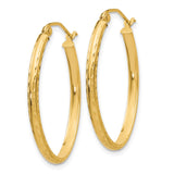 14k 2.5x29mm Lightweight Diamond-cut Oval Tube Hoop Earrings