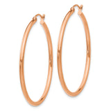 14k Rose Gold 2x40mm Polished Lightweight Tube Hoop Earrings