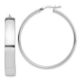 14k White Gold 7x40mm High Polished Tube Hoop Earrings