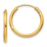 14k 2x20mm Polished Round Endless Tube Hoop Earrings
