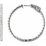 14K White Gold 6 1/2 CTW Natural Diamond Inside-Outside 51 mm Hinged Hoop Earrings