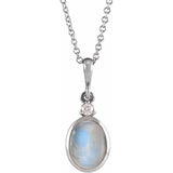Sterling Silver 8x6 mm Natural Rainbow Moonstone & .03 CT Natural Diamond 16-18" Necklace