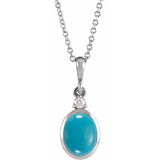 14K White Gold 8x6 mm Natural Turquoise & .03 CT Natural Diamond 16-18" Necklace