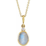 14K Yellow Gold 6 mm Natural Rainbow Moonstone & .03 CT Natural Diamond Cabochon 16-18" Necklace