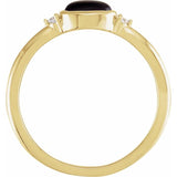 14K Yellow Gold 5x3 mm Round Natural Black Onyx & .03 CTW Natural Diamond Ring