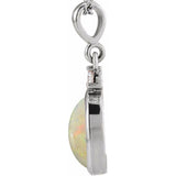 Sterling Silver 12x10 mm Natural White Opal & .03 CT Natural Diamond Cabochon Pendant