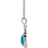 14K White Gold 10x8 mm Natural Turquoise & .03 CT Natural Diamond 16-18" Necklace
