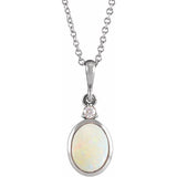 Platinum 9x7 mm Natural White Opal & .03 CT Natural Diamond 16-18" Necklace