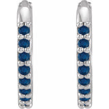 14K White Gold Lab-Grown Blue Sapphire Hinged 12.5 mm Hoop Earrings