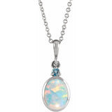 Sterling Silver 5x3 mm Lab-Grown White Opal & Natural London Blue Topaz 16-18" Necklace