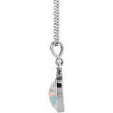 Sterling Silver 5x3 mm Lab-Grown White Opal & Natural London Blue Topaz 16-18" Necklace