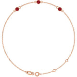 14K Rose Gold Lab-Grown Ruby Bezel-Set 3-Stone 6 1/2-7 1/2