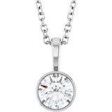 14K White Gold 1/2 CT Lab-Grown Diamond Bezel-Set Solitaire 16-18" Necklace