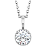 14K White Gold 5/8 CT Lab-Grown Diamond Bezel-Set Solitaire 16-18" Necklace