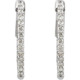 Sterling Silver Imitation White Cubic Zirconia Inside-Outside 19 mm Hinged Hoop Earrings