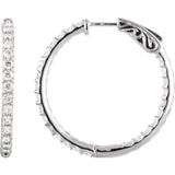 Sterling Silver Imitation White Cubic Zirconia Inside-Outside 29.5 mm Hinged Hoop Earrings