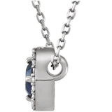 14K White Gold Natural Blue Sapphire & .05 CTW Natural Diamond Halo-Style 16" Necklace