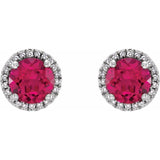 Sterling Silver Lab-Grown Ruby & .01 CTW Natural Diamond Earrings