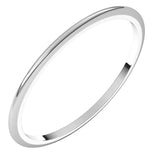 14K White Gold 1 mm Half Round Band Size 10