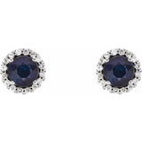 14K White Gold 5 mm Natural Blue Sapphire & 1/8 CTW Natural Diamond Earrings