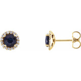 14K Yellow Gold 5 mm Natural Blue Sapphire & 1/8 CTW Natural Diamond Earrings