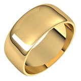 10K Yellow Gold 8 mm Lightweight Half Round Band Size 10