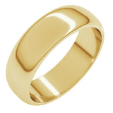 10K Yellow Gold 6 mm Half Round Band Size 11.5