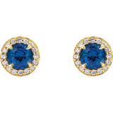 14K Yellow Gold 4 mm Natural Blue Sapphire & 1/10 CTW Natural Diamond Earrings