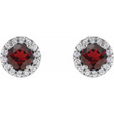 14K White Gold 4 mm Natural Mozambique Garnet & 1/10 CTW Natural Diamond Earrings