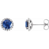 14K White Gold 4 mm Lab-Grown Blue Sapphire & 1/10 CTW Natural Diamond Earrings