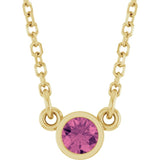 14K Yellow Gold Natural Pink Tourmaline Solitaire 16" Necklace
