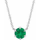 14K White Gold Lab-Grown Emerald Solitaire 18" Necklace