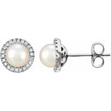 Sterling Silver Cultured White Freshwater Pearl & 1/8 CTW Lab-Grown Diamond Earrings