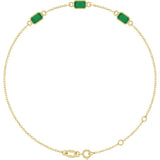 14K Yellow Gold Lab-Grown Emerald Bezel-Set 3-Stone 7 1/2" Bracelet