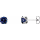 14K White Gold  6 mm Round Lab-Grown Blue Sapphire Woven-Design Earrings