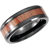 Black PVD Cobalt 8 mm Casted Wood Inlay Comfort-Fit Band Size 11.5