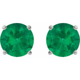 14K White Gold 4 mm Natural Emerald Earrings