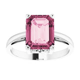 14K White Natural Pink Tourmaline Scroll Setting® Ring