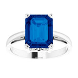 14K White Lab-Grown Blue Sapphire Scroll Setting® Ring