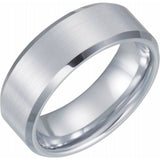 White Tungsten 8 mm Beveled-Edge Comfort-Fit Band Size 9